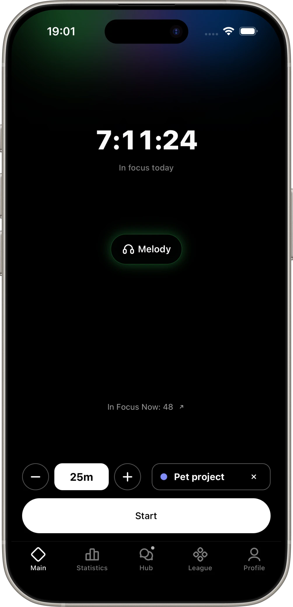 ITmode home screen before starting a focus timer
