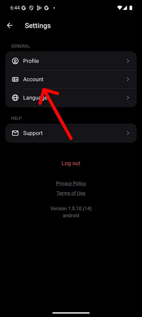 Open the Account section in Settings.