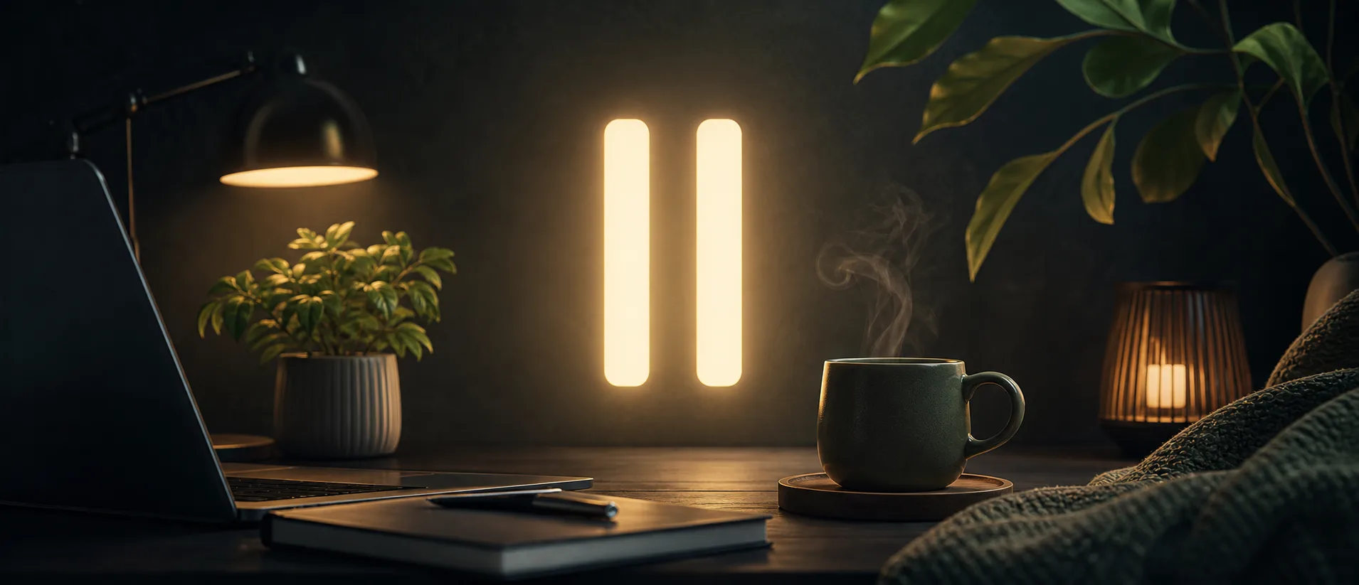 A calm dark interface suggesting a pause between focus sessions
